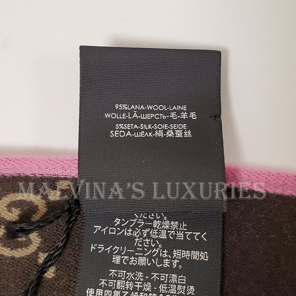 GUCCI SCARF REVERSIBLE PINK GG MONOGRAM LOGO WOOL SILK 71" - Picture 15 of 16